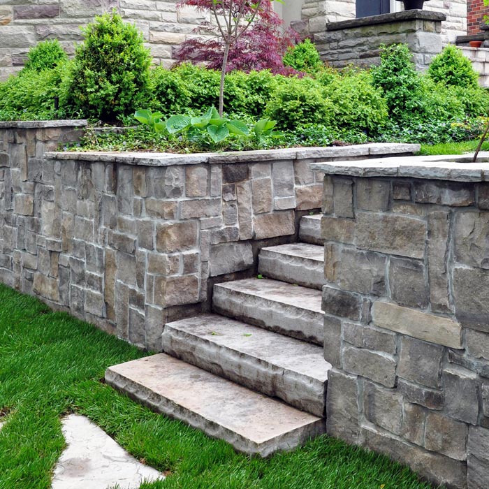 steps up through retaining wall