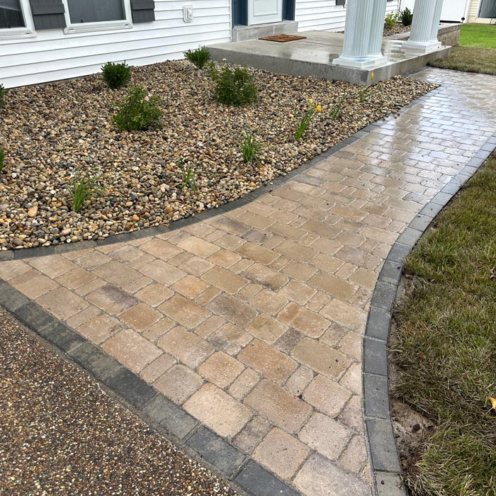 brick path leading to house